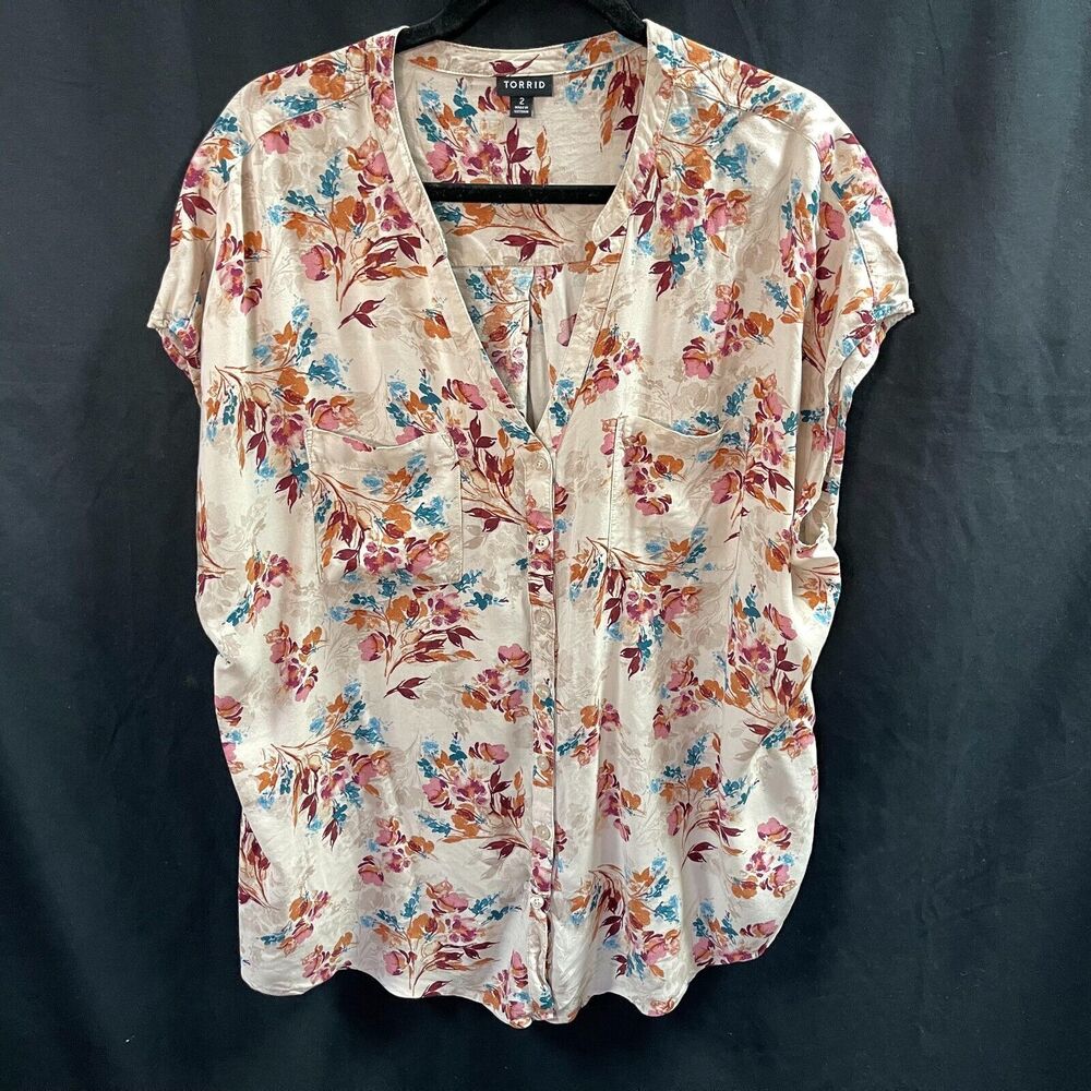 Torrid Challis Dolman Pull Over Blouse Shirt Size 2 Beige Floral